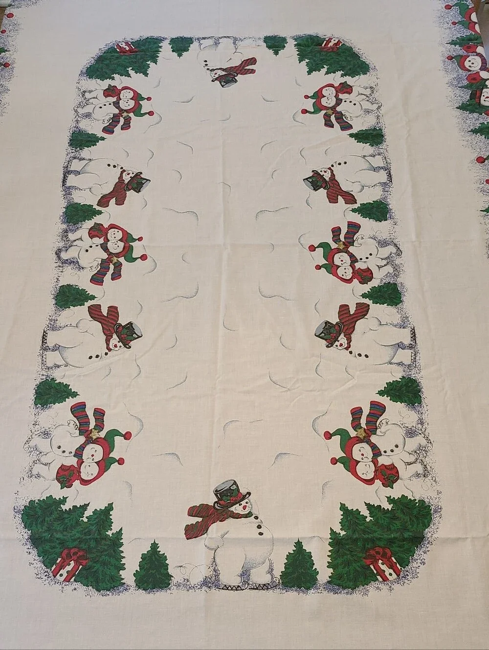 Vintage Festive Christmas Snowman Holiday Border Tablecloth